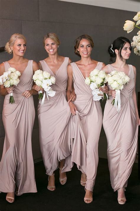 Fashion Sheath V Neck Peal Pink Satin Ankle Length Bridesmaid Dress On