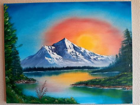 Sunset Rocky Mountains Bob Ross Style Landscape Oil Painting Etsy