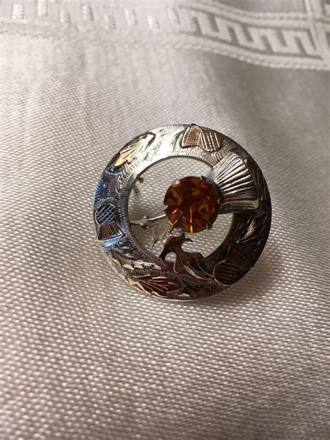 Celtic Pin Irish Vermeil Thistle Brooch Pin Amber Etsy Rolled Gold Thistle Jewellery Brooch