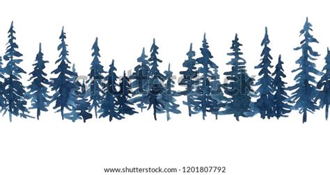 Watercolor Indigo Blue Pine Trees Christmas Stock Illustration 1201807792