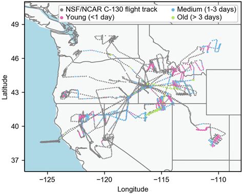 We‐can Flight Tracks Colored By Estimated Plume Chemical Age On The
