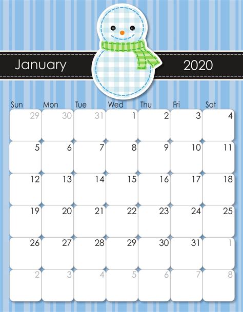 Cute 2020 January Wall Calendar Kids Calendar January Calendar