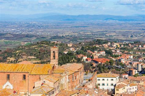 Picturesque Aerial View Of The Medieval Town Montepulciano In Tuscany
