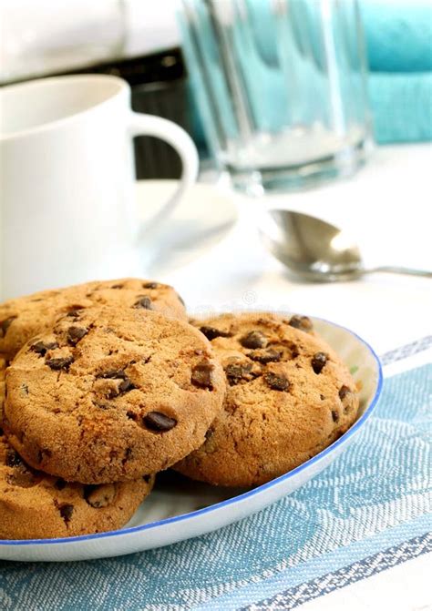 Chocolate Chip Cookies On Plate Stock Image Image Of Temptation