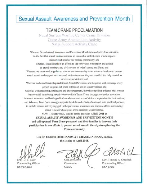 Crane Commanders Sign Sexual Assault Awareness And Prevention Month Proclamation Article The