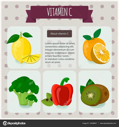 Vitamin C Vector Illustration Eps 10 Fruit And Vegetables With
