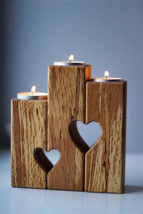 Classic wooden candlesticks 4 inches with 7/8 inch hole, set of 4 unfinished small wooden candle holders to craft, paint or decorate, by woodpeckers. Wooden Heart Candle Holders Set of Three Classic Candle ...