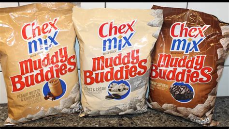 chex mix muddy buddies peanut butter and chocolate cookies and cream brownie supreme review youtube