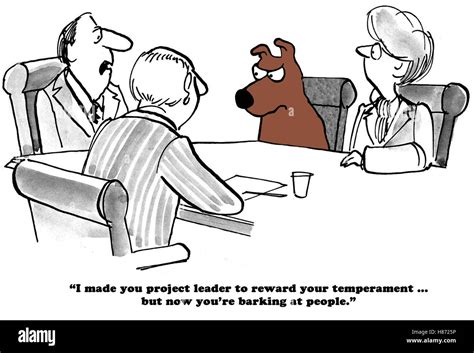 Business Cartoon About A Supervisor Who Is Barking At Employees Stock