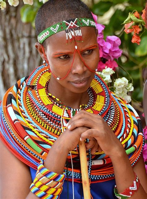 Massai Woman Adorning Colourful And Traditional Dress South Mombasa