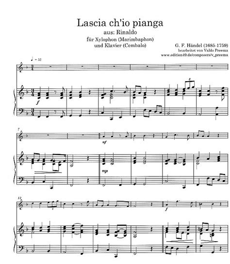 Am f c und sing dabei von dir. Händel, G.F./Preema: Lascia ch'io pianga für Xylo und Klavier - Brandt - Percussion-Noten-Versand