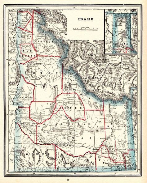 1892 Vintage Idaho State Map Original Antique Map Of Idaho Gallery Wall
