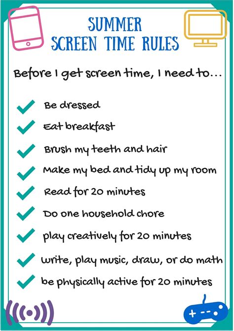 Summer Screen Time Rules Printable Printable Word Searches