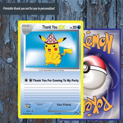 Pokemon Thank You Card Pokemon Thank You Pokemon Birthday Etsy
