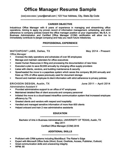 Career objective examples for management freshers and experienced professionals career objective for resume for fresher in computer science/it an mba graduate with two years experience as business development manager, seeking. Office Manager Resume Sample | Resume Companion