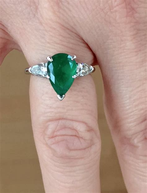 Antique Platinum Emerald And Diamond Engagement Ring 3 Stone Pear Shape