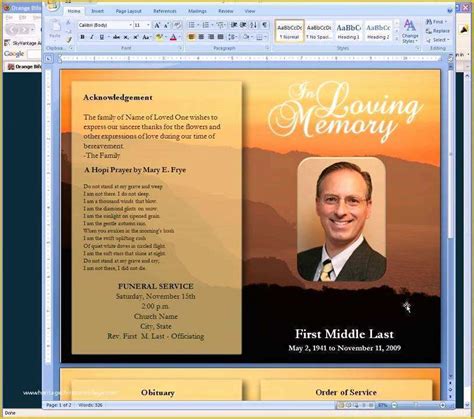 Free Funeral Program Template Microsoft Publisher Of Free Funeral