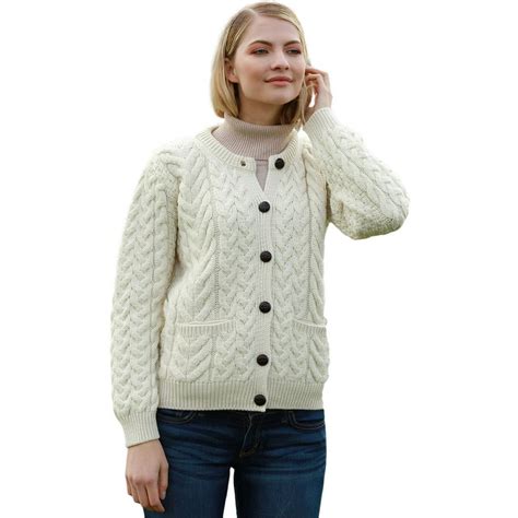 Aran Super Soft Merino Wool Button Up Cardigan Sweater Irish Cable Knitted Lumber Jacket For
