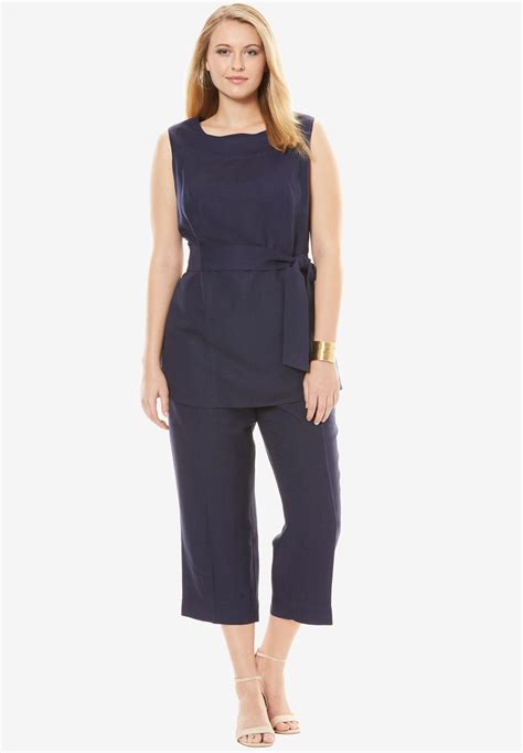Linen Blend Capri Set Plus Size Suits And Separates Jessica London