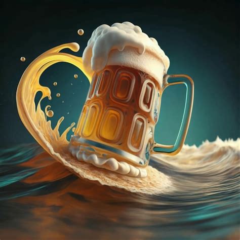 Premium Photo Illustration Of A Beer Mug Surfing A Wave