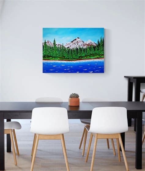 Mountain Lake Painting Living Room Wall Art Nature Landscape Etsy