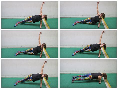 Side Plank Hip Dips With Rotational Reach