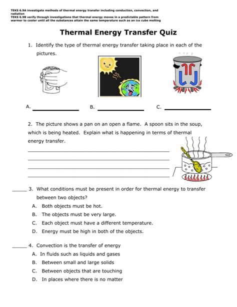 Thermal Energy Transfer Quiz 1 Identify The Type Of Thermal Energy