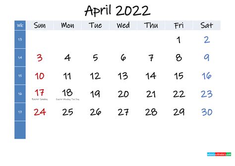 April 2022 Free Printable Calendar With Holidays Template K22m352