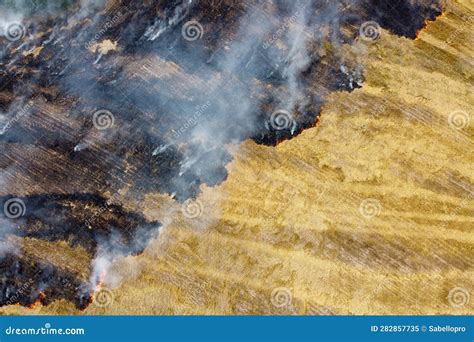 Aerial View Of Burning Stubble In A Farm Field Stock Image Image Of