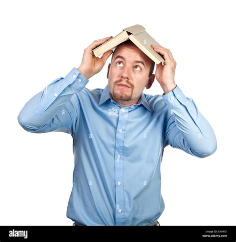 Man Cover Himself With Book Isolated Background Stock Photo Alamy