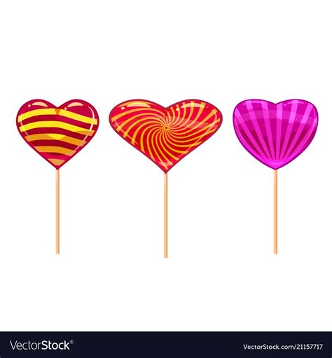 Set Colorful Heart Shaped Lollipops Good Vector Image