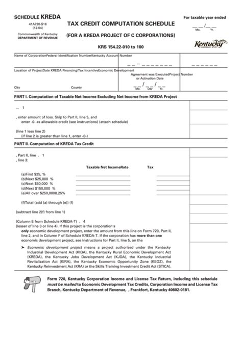 Schedule Kreda Form 41a720 S16 Tax Credit Computation Schedule