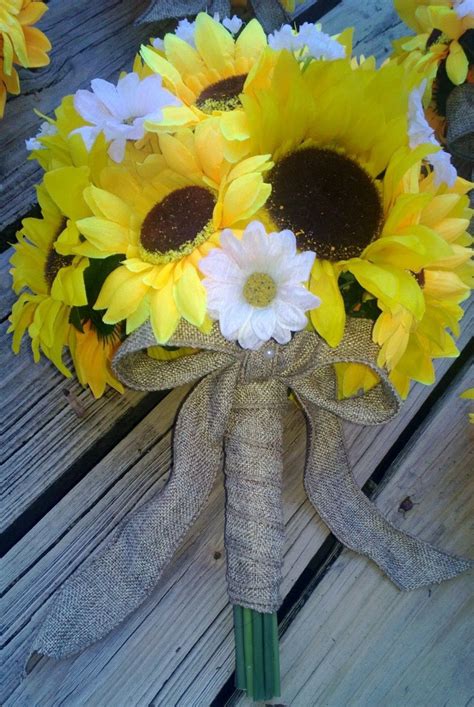 Silk Sunflower Daisy Wedding Set Wrapped In Burlap With Images