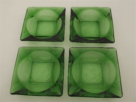 Retro Green Glass Ashtrays Lot Assorted Vintage Square Glass Ash Trays