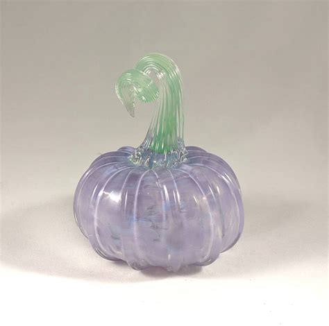 Purple Handmade Blown Glass Pumpkin With Green Stem Etsy