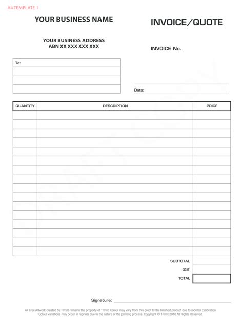 Blank Invoice Template Free Printable Printable Form Templates And