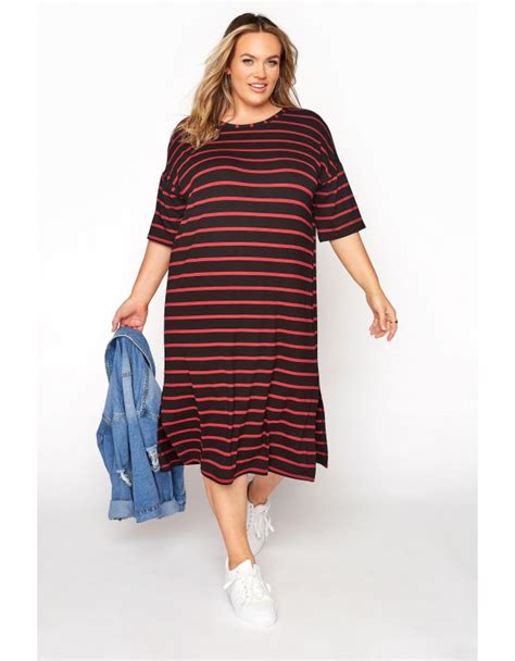 And Red Striped Oversized T Shirt Dress
