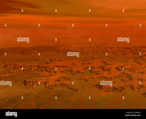 Artists Concept Of The Surface Of Saturns Moon Titan Stock Photo Alamy