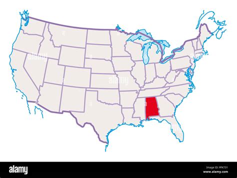 Map Of Usa Alabama Highlighted In Red Stock Photo Alamy