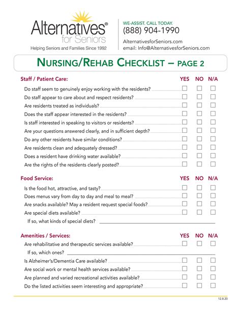 Nursing Home Rehab Center Checklist Alternatives For Seniors