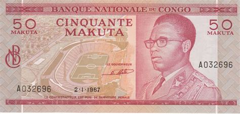 Congo 50 Makuta Banknote 1967 President Mobutu Sese Sekoworld