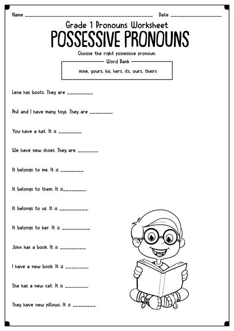 Noun And Pronoun Worksheet For Grade 1 Replace Noun With A Possessive