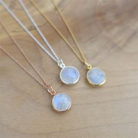 Mm Rainbow Moonstone Necklace Rose Gold Moonstone Necklace