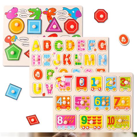 Buy Toddler Puzzles 3 Pack Wooden Oversized Abc Alphabet Numbers