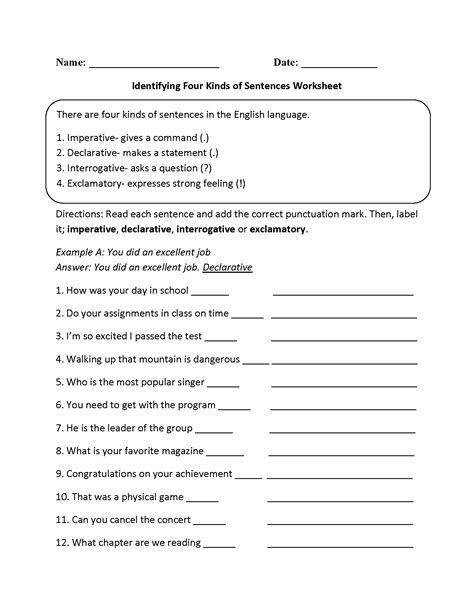 Kinds Of Sentences Worksheets Practicing Four Kinds Of Sentences