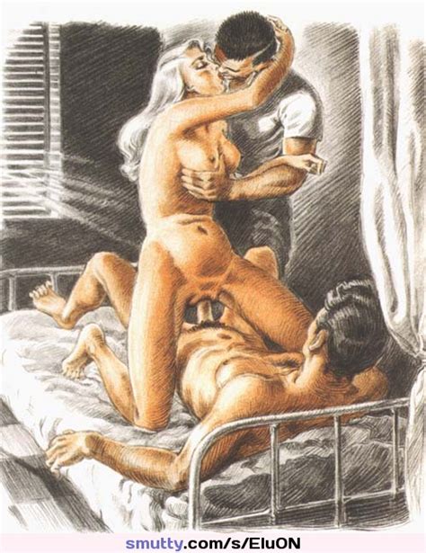 Threesome Illustration Drawing Kiss Mfm