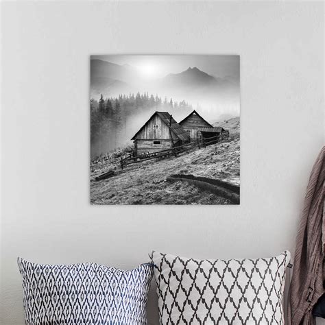 Mountain Carpathian Village Black And White Wall Art Canvas Prints