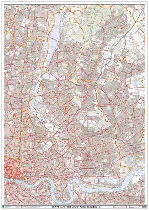 East London E Postcode Wall Map Xyz Maps