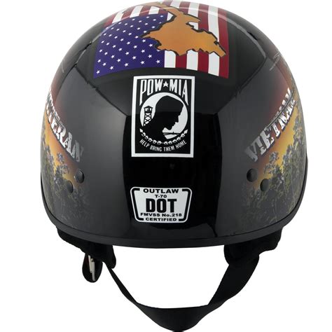 Outlaw Helmets T70 Glossy Black Vietnam Motorcycle Half Helmet For Men