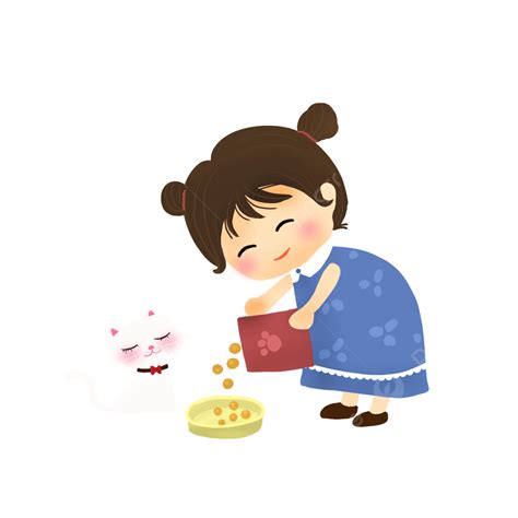 Feed Png Transparent Girl Feeding Cat Girl Cat Cartoon Png Image